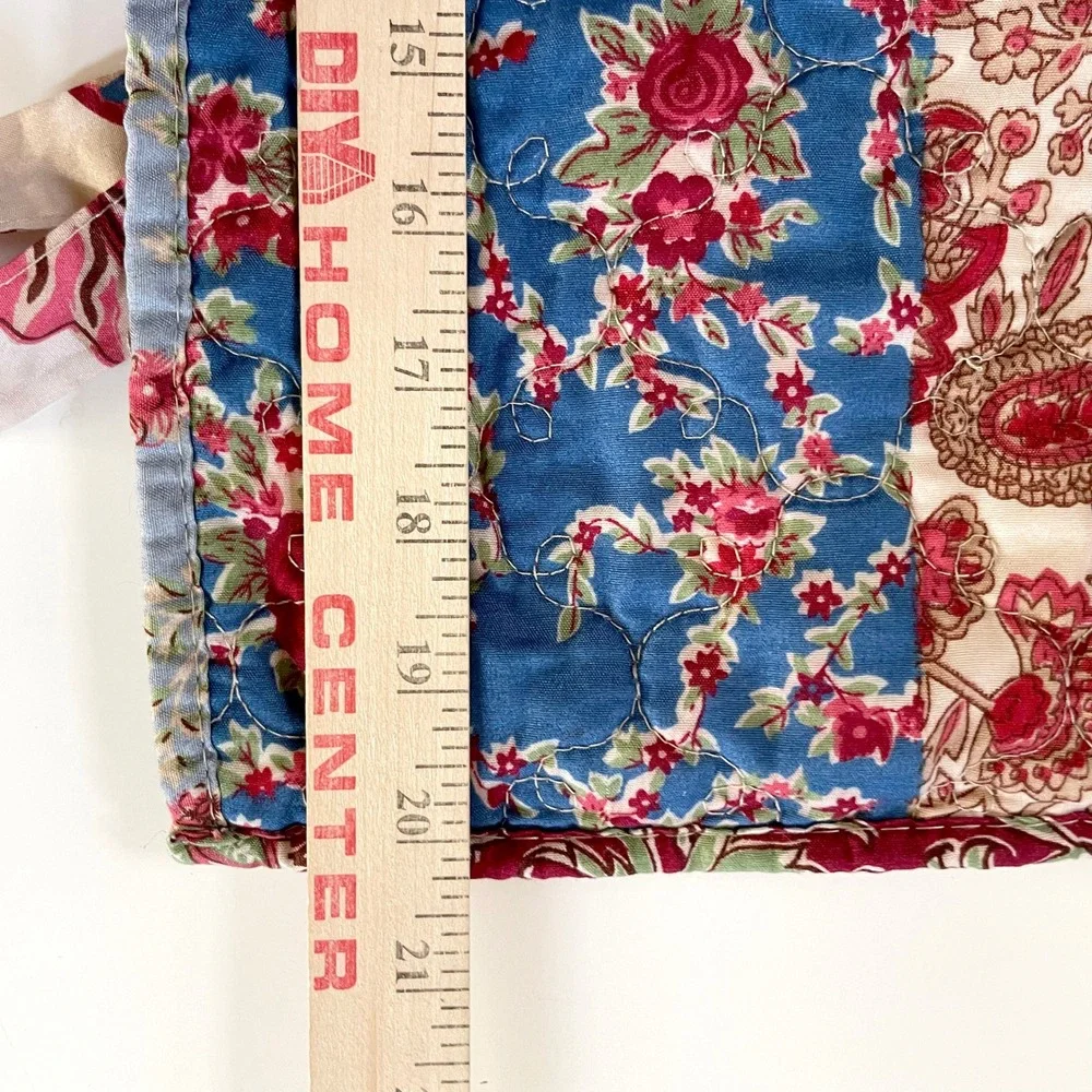 Quilted Patchwork Floral Pillow Sham Set of 4 Cottagecore Farmhouse Red Blue‎